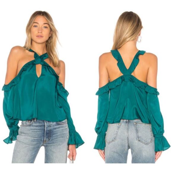 Likely Teal Veridian Long Cold Shoulder Sleeve Ruffled Kinley Top NWT Size XS - Picture 1 of 8